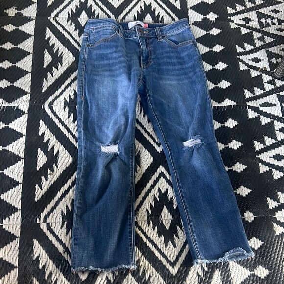 CAbi Blue Straight Leg Jeans with Distressed Knees B - Picture 1 of 10